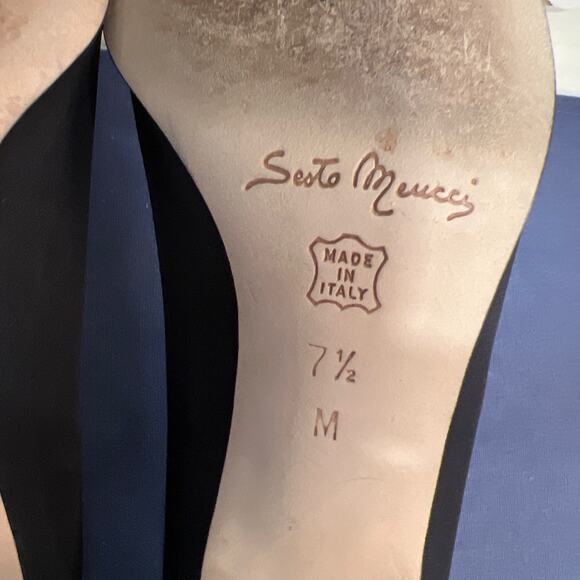 SESTO MEUCCI Black Fabric Square Toe Block Heel 3" Made in Italy size 7.5 - Picture 7 of 7